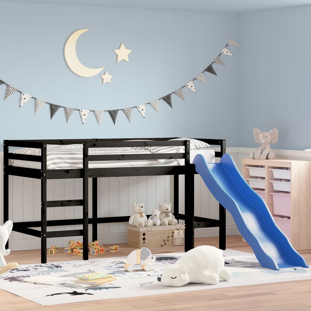 Dětská patrová postel se skluzavkou černá 80x200cm borové dřevo