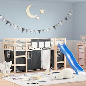 Zavese za dvignjeno posteljo bel in črn poliester