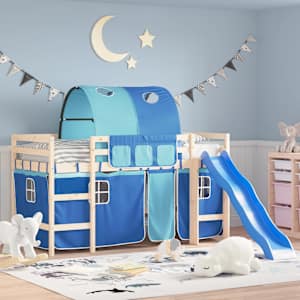 Zavese za dvignjeno posteljo s tunelom moder poliester