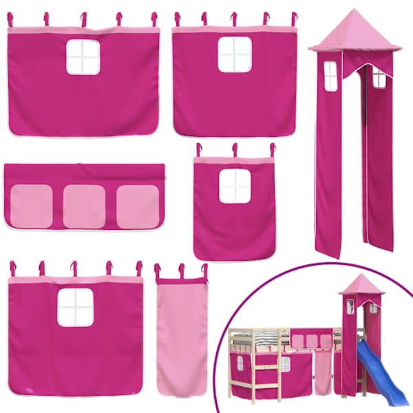 vidaXL kardinad ja torn k&otilde;rgele voodile, roosa, pol&uuml;ester