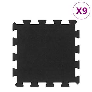 Gumové podlahové dlaždice 9 ks černé 16 mm 30 x 30 cm