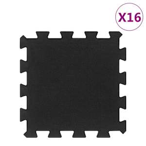 vidaXL kummist p&otilde;randamatid 16 tk, must, 16 mm, 30 x 30 cm