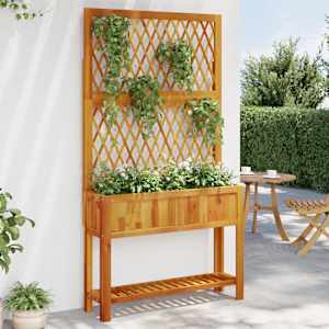 Cvetlično korito z mrežo in polico 100x32x185 cm trdna akacija