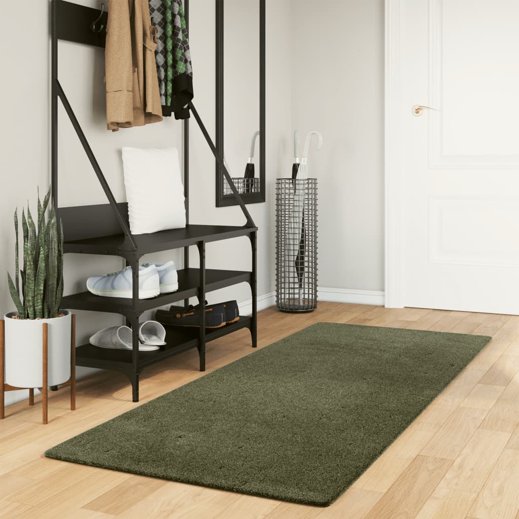 vidaXL Rug HUARTE Green 80 x 200 cm 100% Polyester Flat