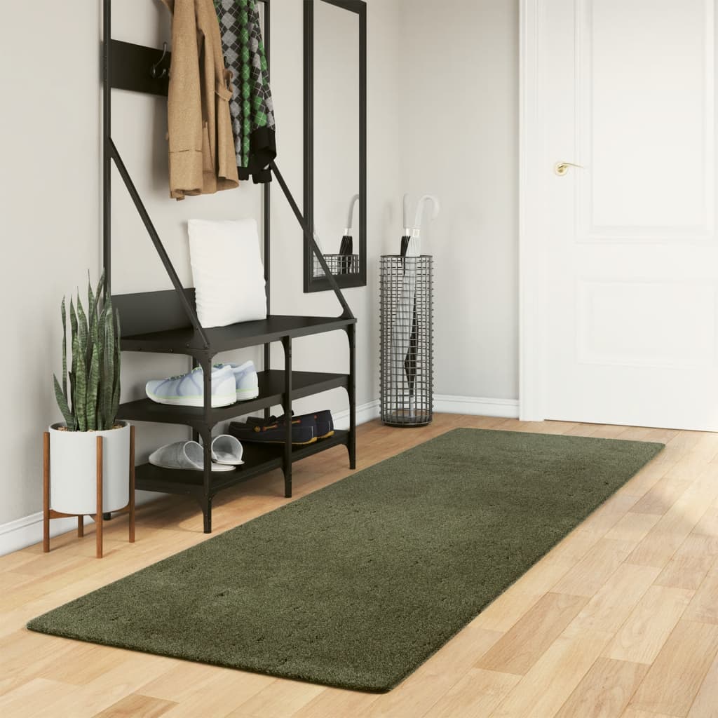 Teppich HUARTE Kurzflor Weich und Waschbar Waldgrün 80×250 cm