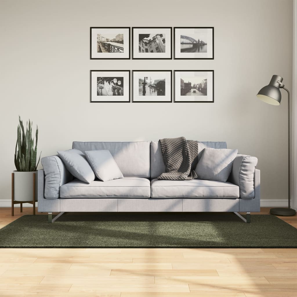 Teppich HUARTE Kurzflor Weich und Waschbar Waldgrün 100×200 cm