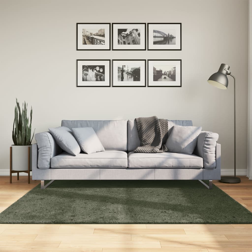 Teppich HUARTE Kurzflor Weich und Waschbar Waldgrün 160×160 cm