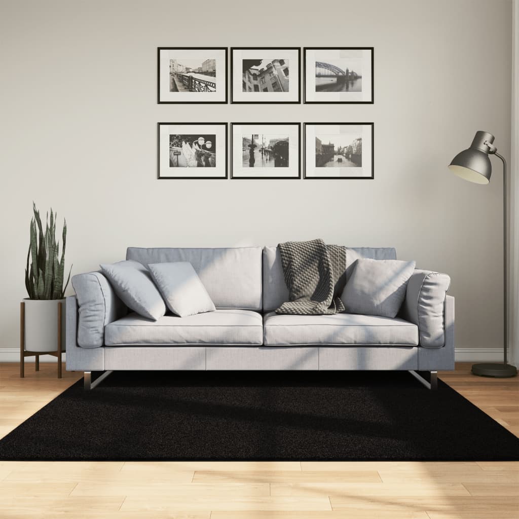 vidaXL gulvtæppe HUARTE 160x160 cm kort luv og vaskbart sort