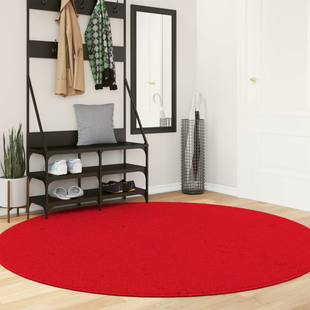 vidaXL gulvtæppe HUARTE Ø 200 cm kort luv og vaskbart rød