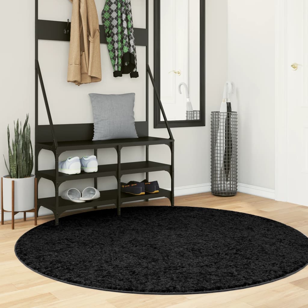 vidaXL Shaggy-Teppich PAMPLONA Hochflor Modern Schwarz Ø 160 cm