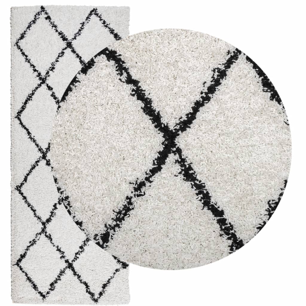 vidaXL Vloerkleed shaggy hoogpolig modern 80x200 cm crème en zwart afbeelding