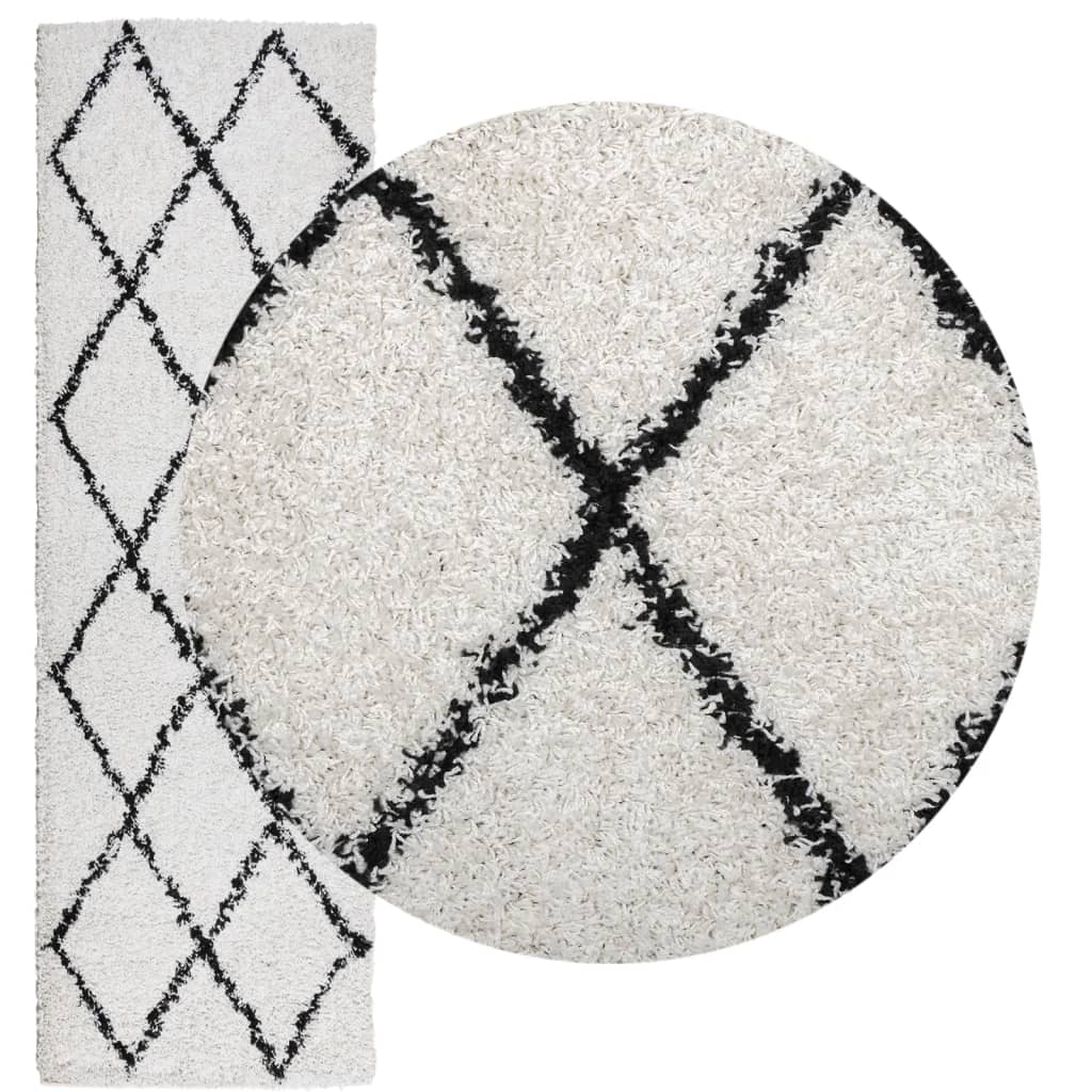 vidaXL Vloerkleed shaggy hoogpolig modern 80x250 cm crème en zwart afbeelding