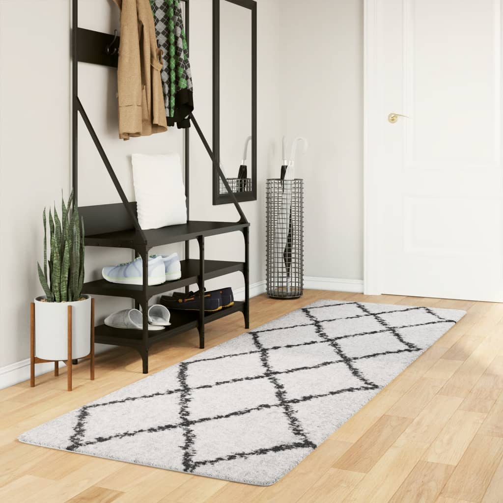 Teppich Shaggy Hochflor Modern Creme und Schwarz 80×250 cm