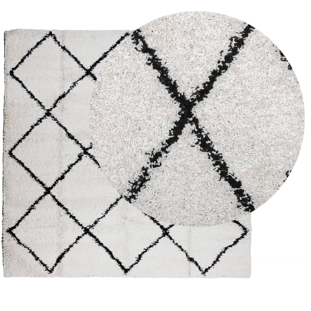 vidaXL Vloerkleed PAMPLONA shaggy hoogpolig 120x120 cm crème en zwart afbeelding