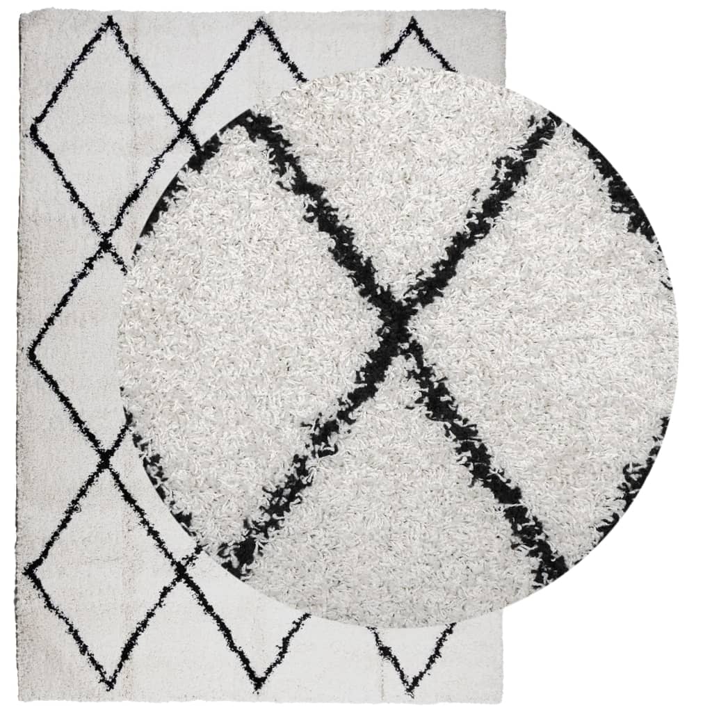 vidaXL Vloerkleed PAMPLONA shaggy hoogpolig 120x170 cm crème en zwart afbeelding