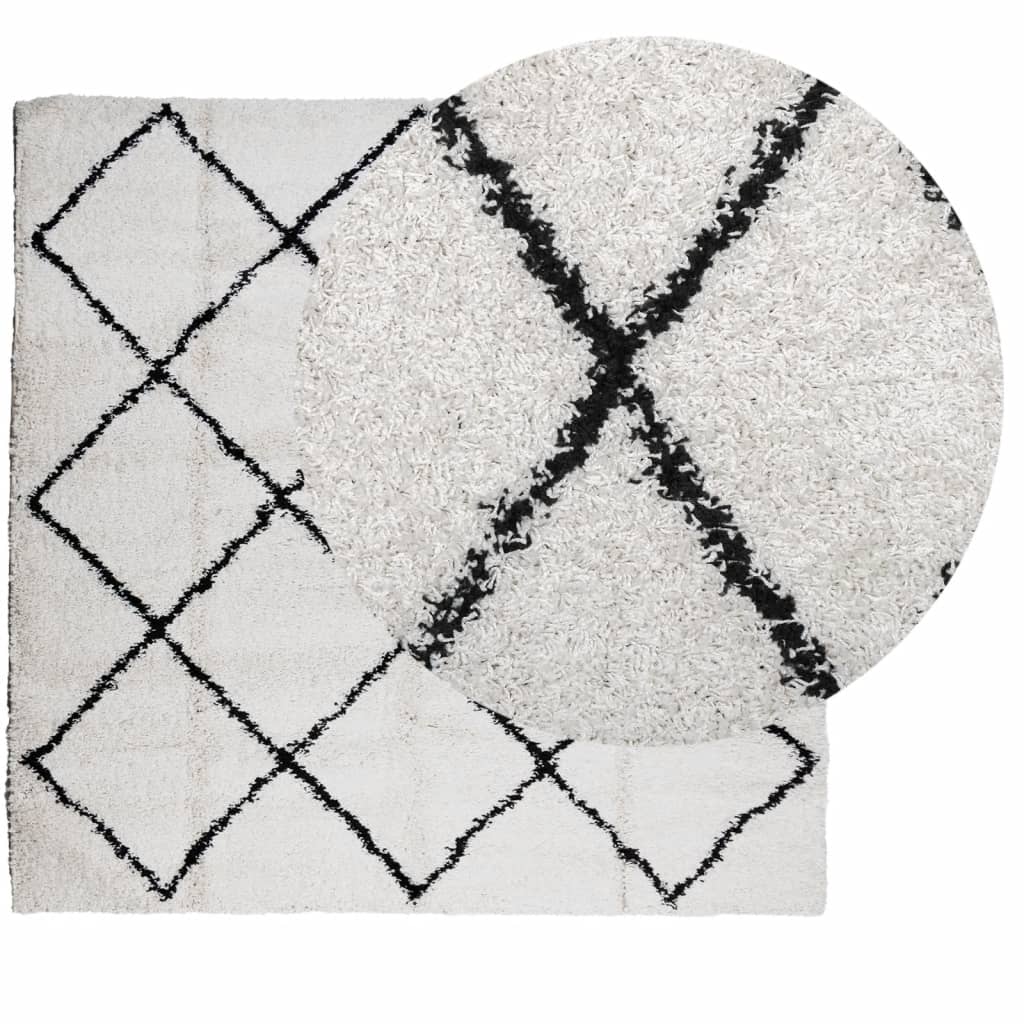 vidaXL Vloerkleed shaggy hoogpolig modern 160x160 cm crème en zwart afbeelding