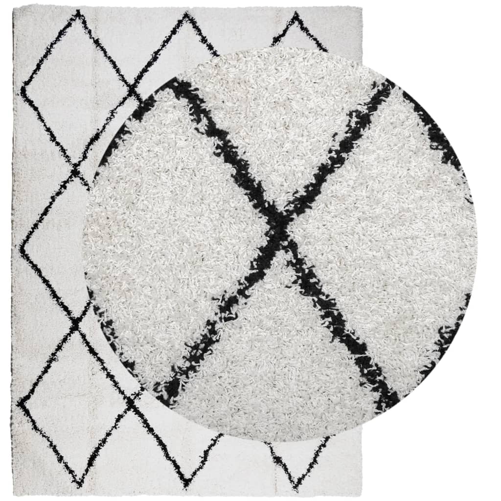 vidaXL Vloerkleed PAMPLONA shaggy hoogpolig 200x280 cm crème en zwart afbeelding