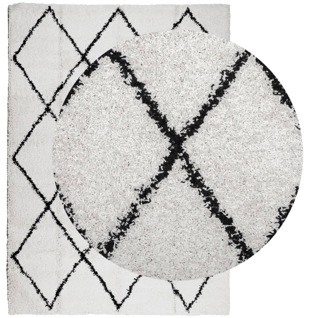 vidaXL Vloerkleed PAMPLONA shaggy hoogpolig 240x340 cm crème en zwart afbeelding