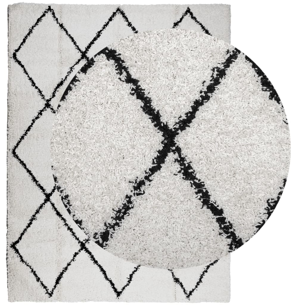 vidaXL Vloerkleed PAMPLONA shaggy hoogpolig 300x400 cm crème en zwart afbeelding