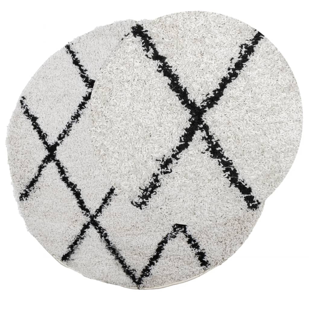 vidaXL Pörrömatto PAMPLONA korkeanukka moderni kerma/musta Ø 120 cm