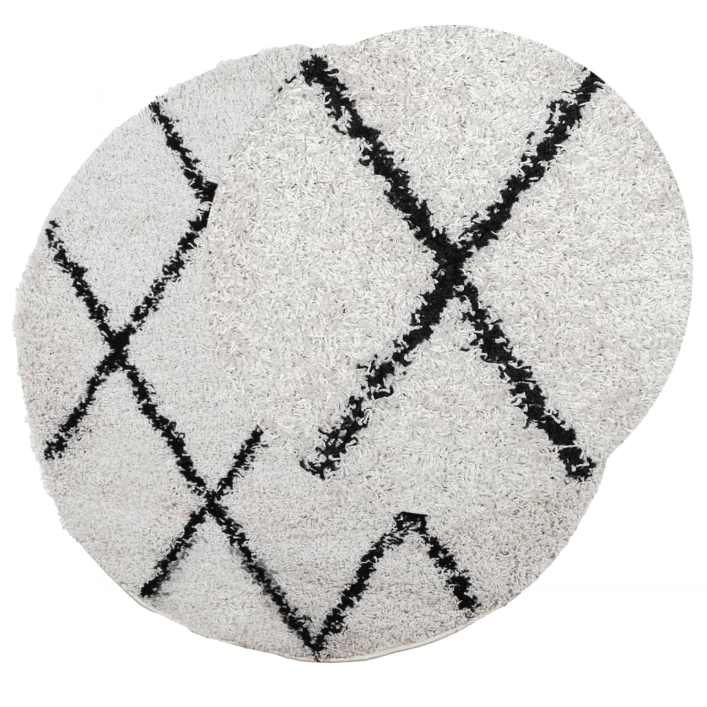 vidaXL Vloerkleed PAMPLONA shaggy hoogpolig Ø 280 cm crème en zwart afbeelding