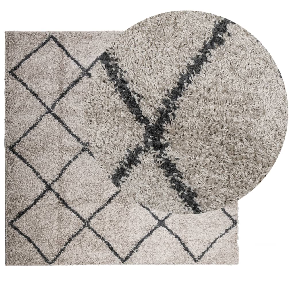 vidaXL Vloerkleed PAMPLONA shaggy hoogpolig 120x120 cm beige antraciet afbeelding