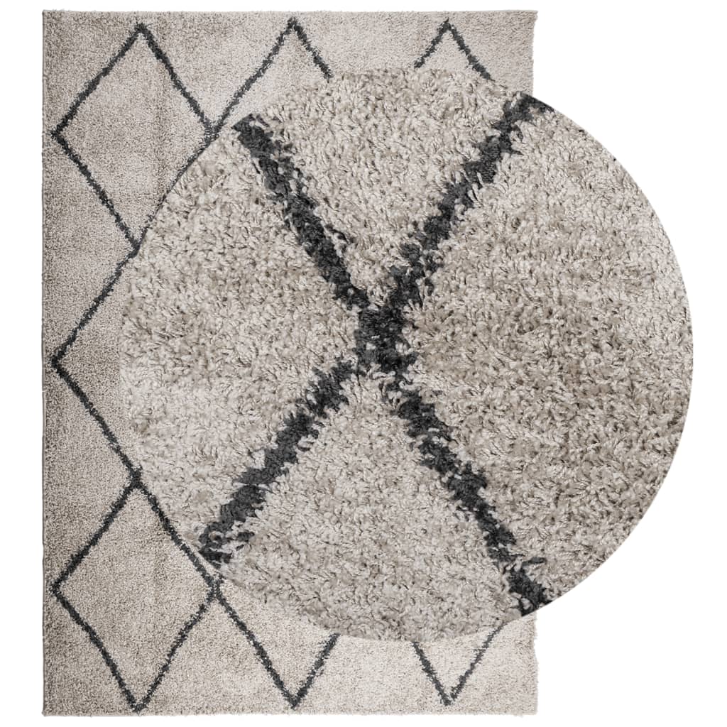 vidaXL Vloerkleed PAMPLONA shaggy hoogpolig 140x200 cm beige antraciet afbeelding