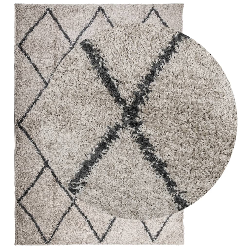 vidaXL Vloerkleed PAMPLONA shaggy hoogpolig 160x230 cm beige antraciet afbeelding