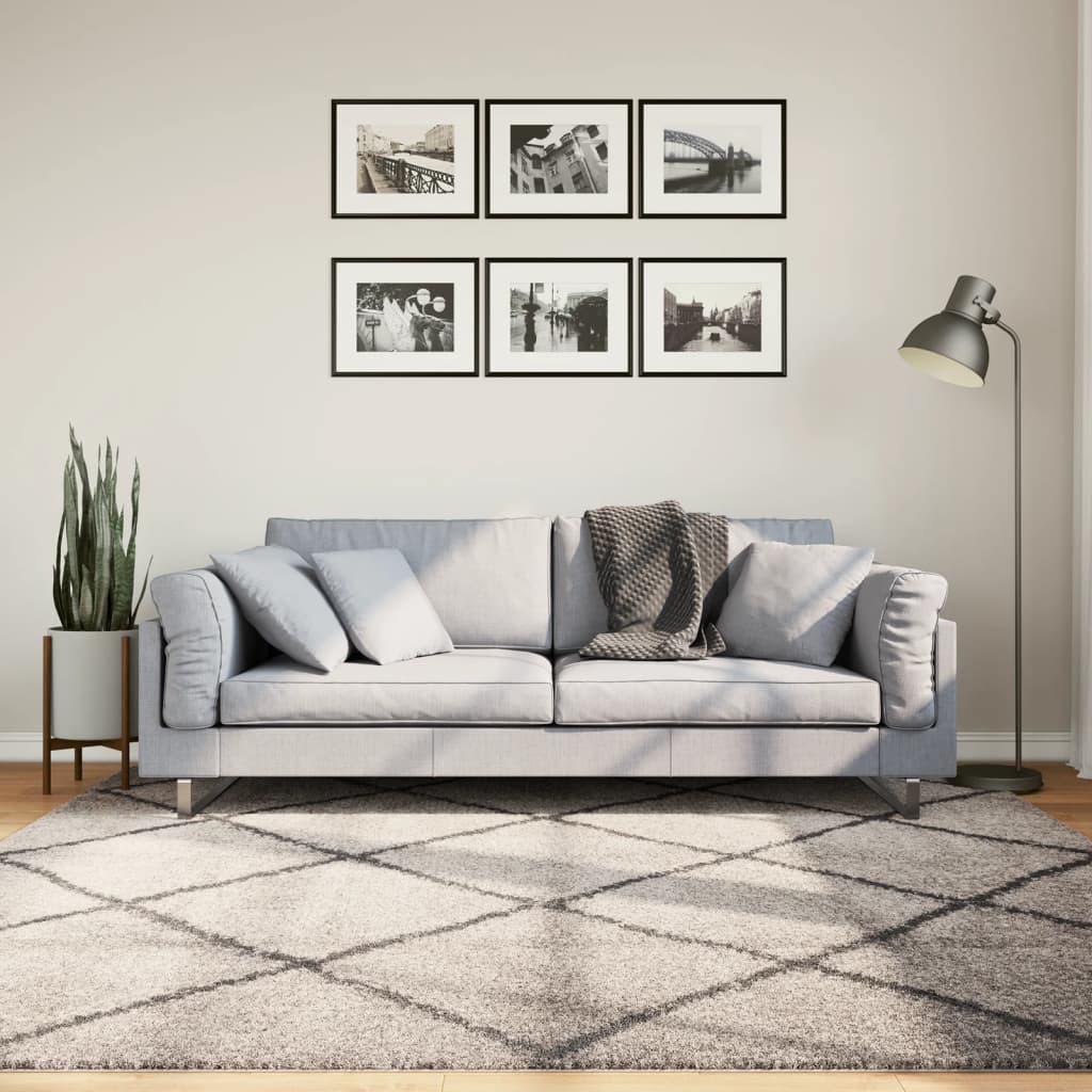 vidaXL shaggy gulvtæppe 200x200 cm høj luv beige og antracitgrå