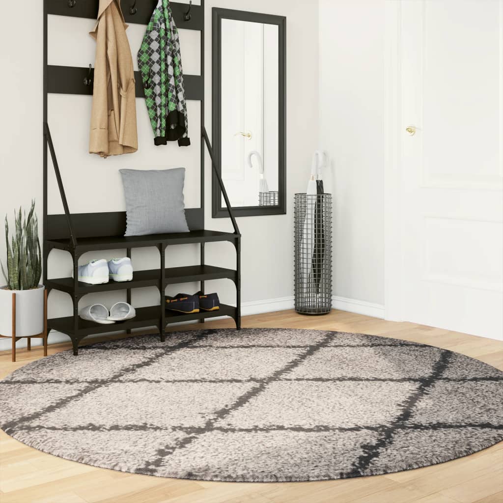 vidaXL Teppich Shaggy Hochflor Modern Beige und Anthrazit Ø 200 cm