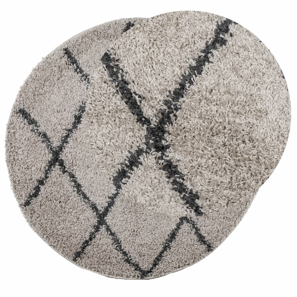 vidaXL Vloerkleed PAMPLONA shaggy hoogpolig Ø 240 cm beige antraciet afbeelding