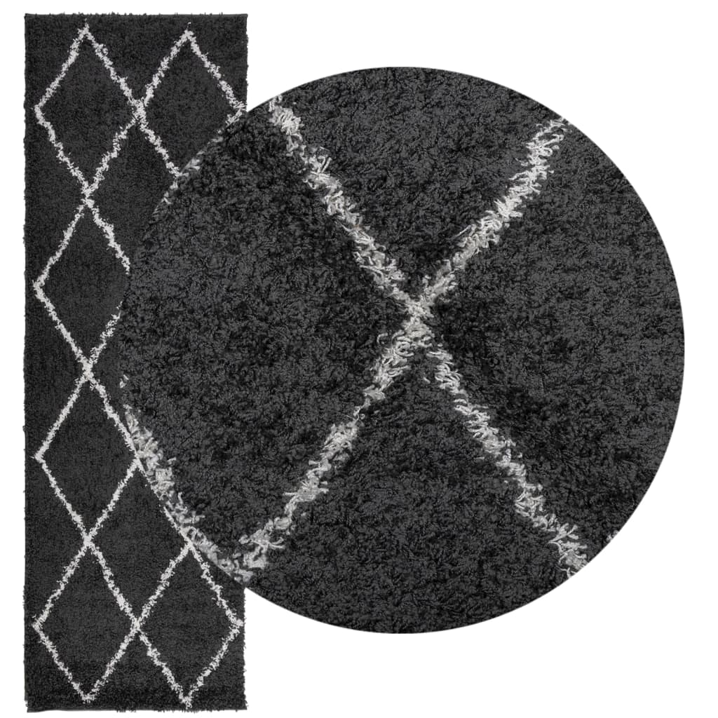 vidaXL Vloerkleed PAMPLONA shaggy hoogpolig 80x250 cm zwart en crème afbeelding