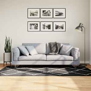 Koberec PAMPLONA s vysokým vlasem černý a krémový 100 x 200 cm - obrázek 1