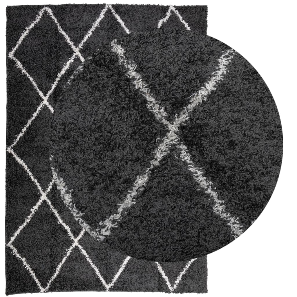 Thumbnail - vidaXL Shaggy-Teppich PAMPLONA Hochflor Modern Schwarz Creme 140x200cm
