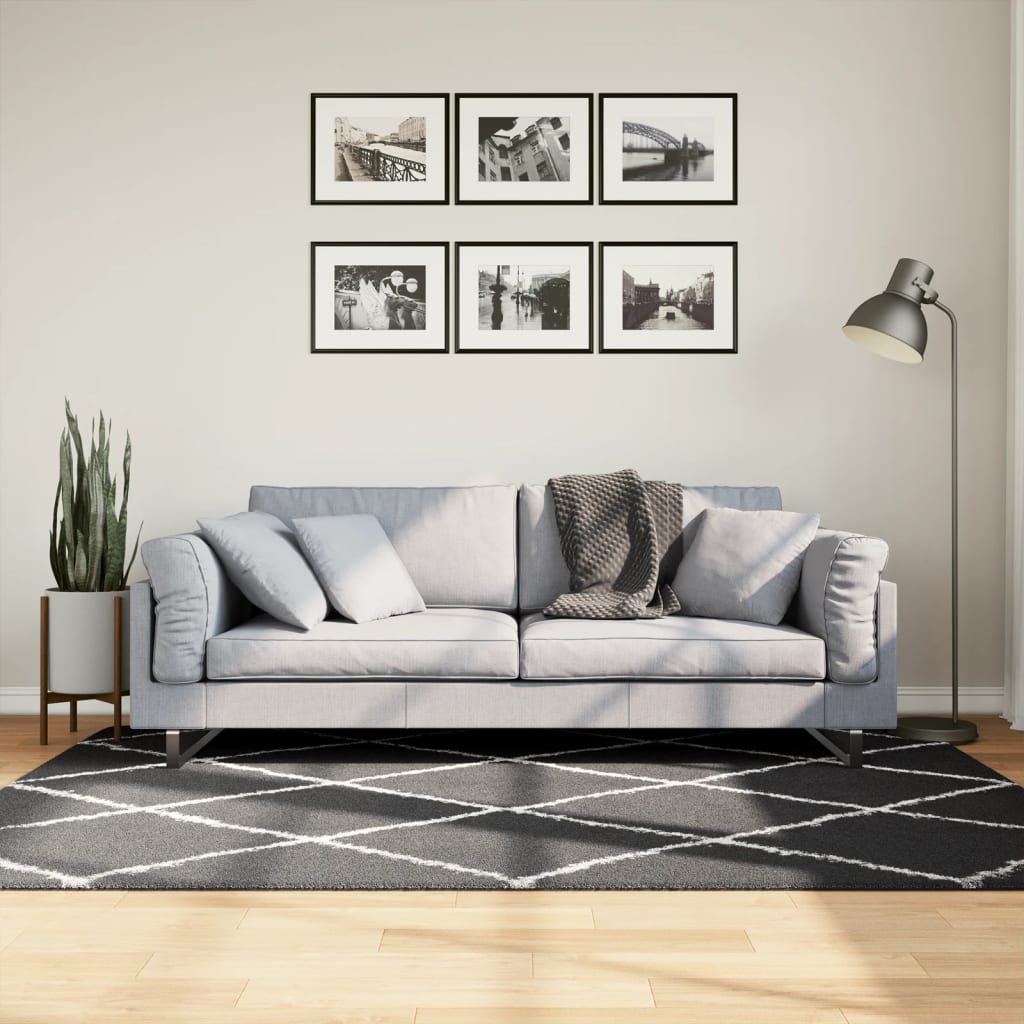 vidaXL Shaggy-Teppich PAMPLONA Hochflor Modern Schwarz Creme 140x200cm