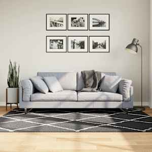 Koberec PAMPLONA s vysokým vlasem černý a krémový 140 x 200 cm - obrázek 1