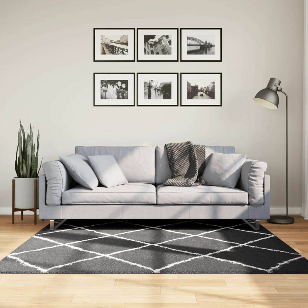 vidaXL Covor pufos cu fire înalte, negru și crem modern, 160x160 cm