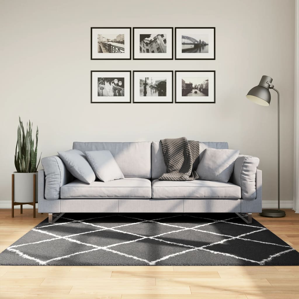 vidaXL shaggy gulvtæppe 160x160 cm høj luv sort og cremefarvet