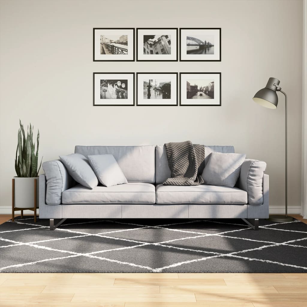 vidaXL shaggy gulvtæppe 160x230 cm høj luv sort og cremefarvet