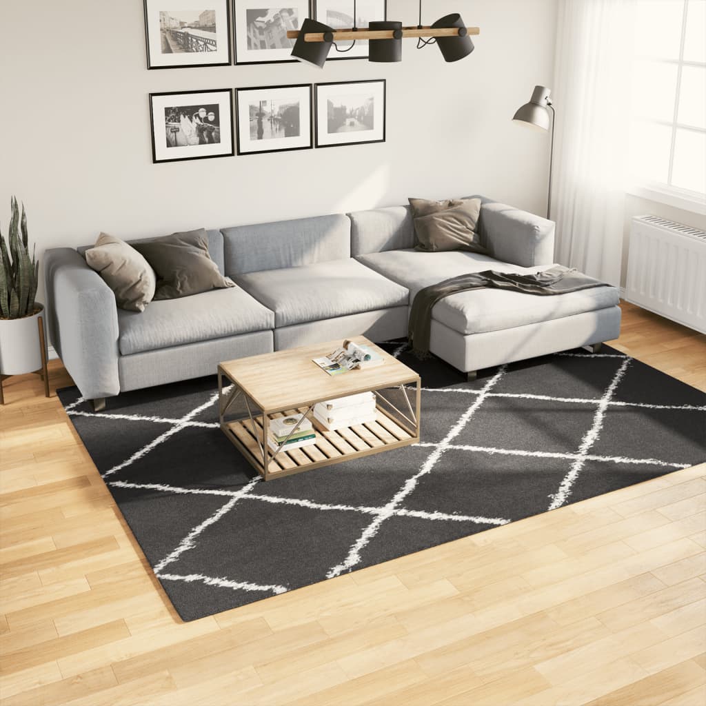 Teppich Shaggy Hochflor Modern Schwarz und Creme 200×280 cm