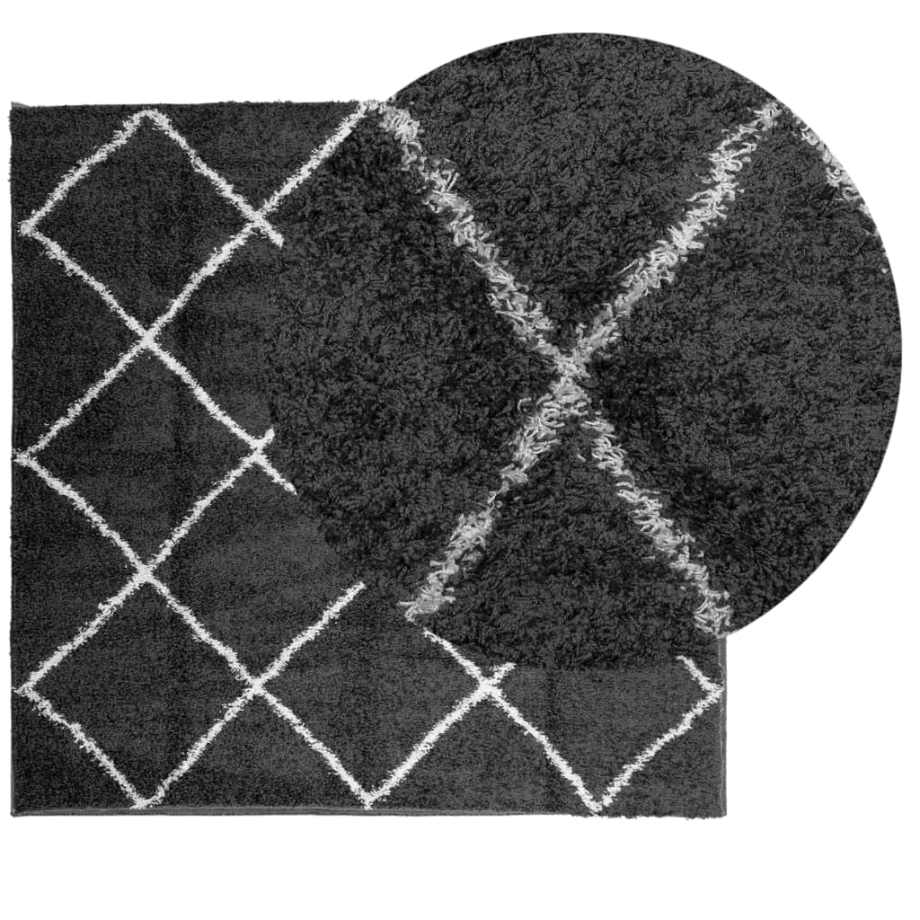 vidaXL Vloerkleed shaggy hoogpolig modern 240x240 cm zwart en crème afbeelding