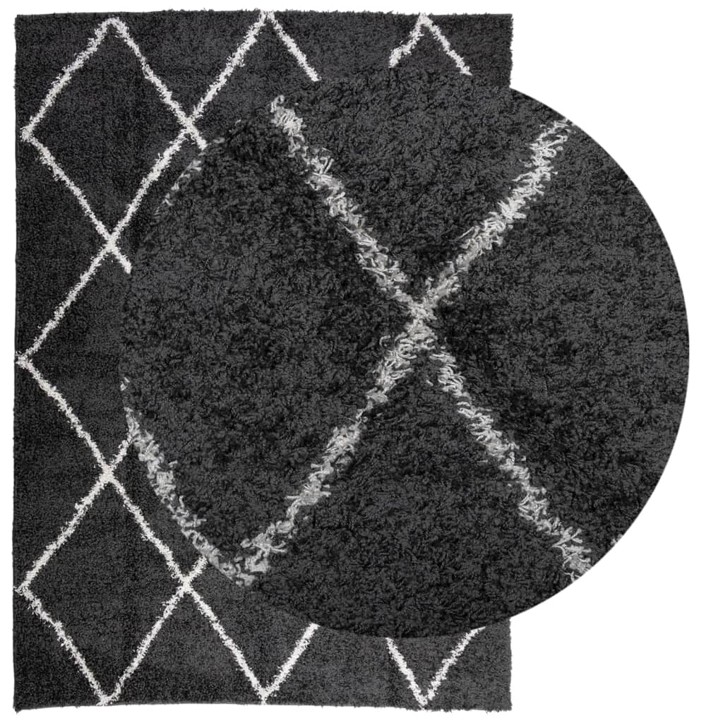 vidaXL Vloerkleed shaggy hoogpolig modern 240x340 cm zwart en crème afbeelding
