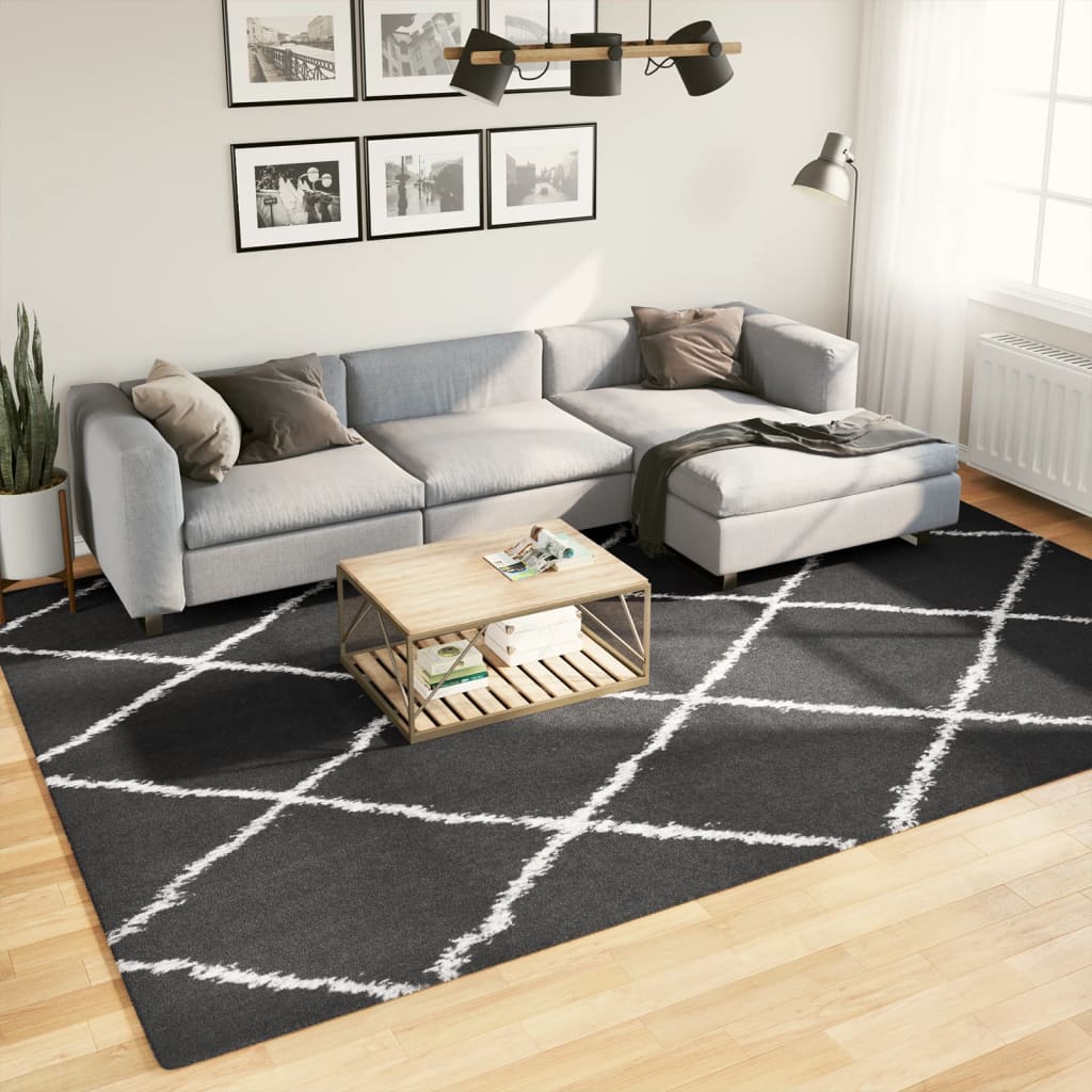 vidaXL Teppich Shaggy Hochflor Modern Schwarz und Creme 240x340 cm