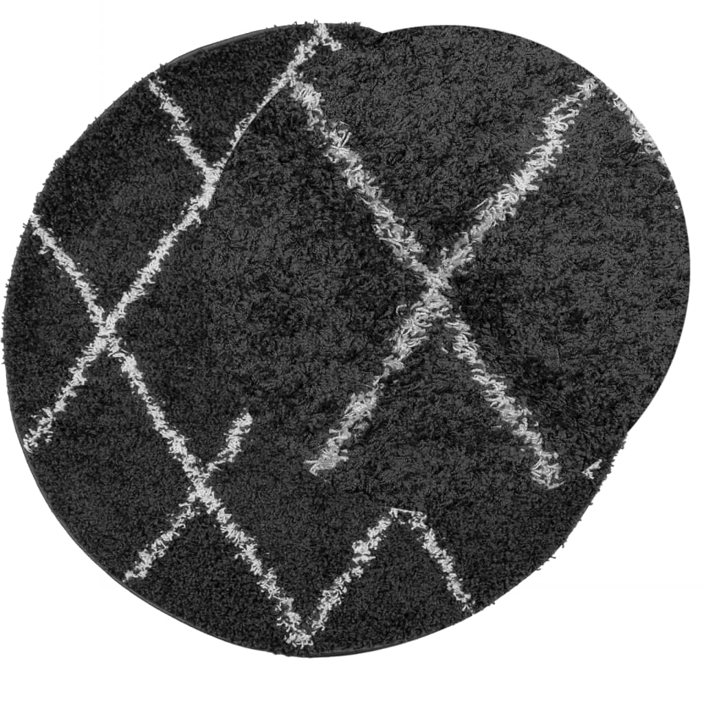 vidaXL Vloerkleed PAMPLONA shaggy hoogpolig Ø 200 cm zwart en crème afbeelding