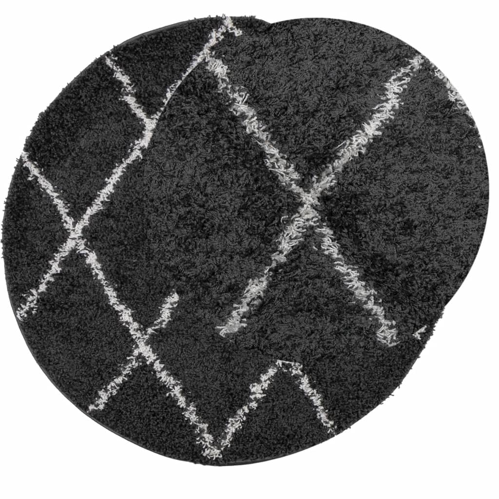 vidaXL Vloerkleed PAMPLONA shaggy hoogpolig Ø 240 cm zwart en crème afbeelding
