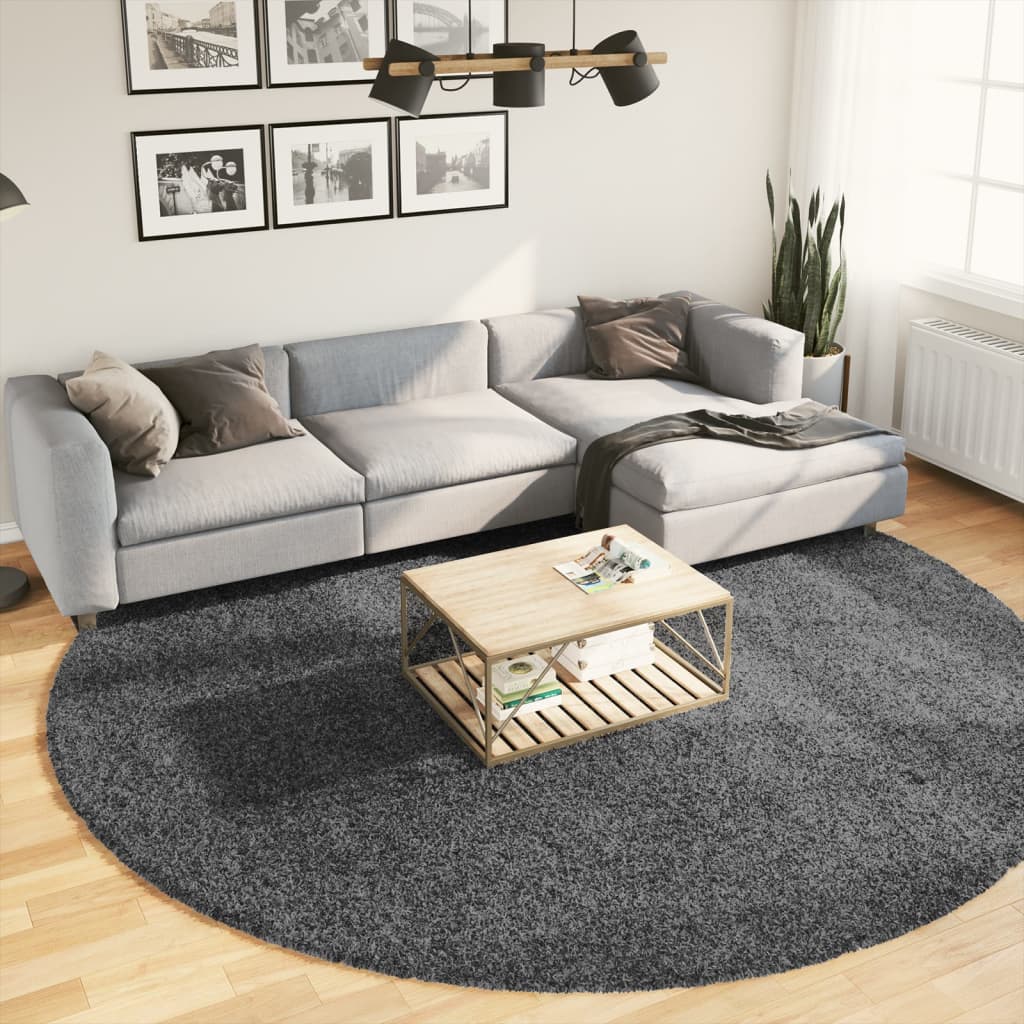 vidaXL Covor „OVIEDO”, fire scurte, antracit, Ø 280 cm