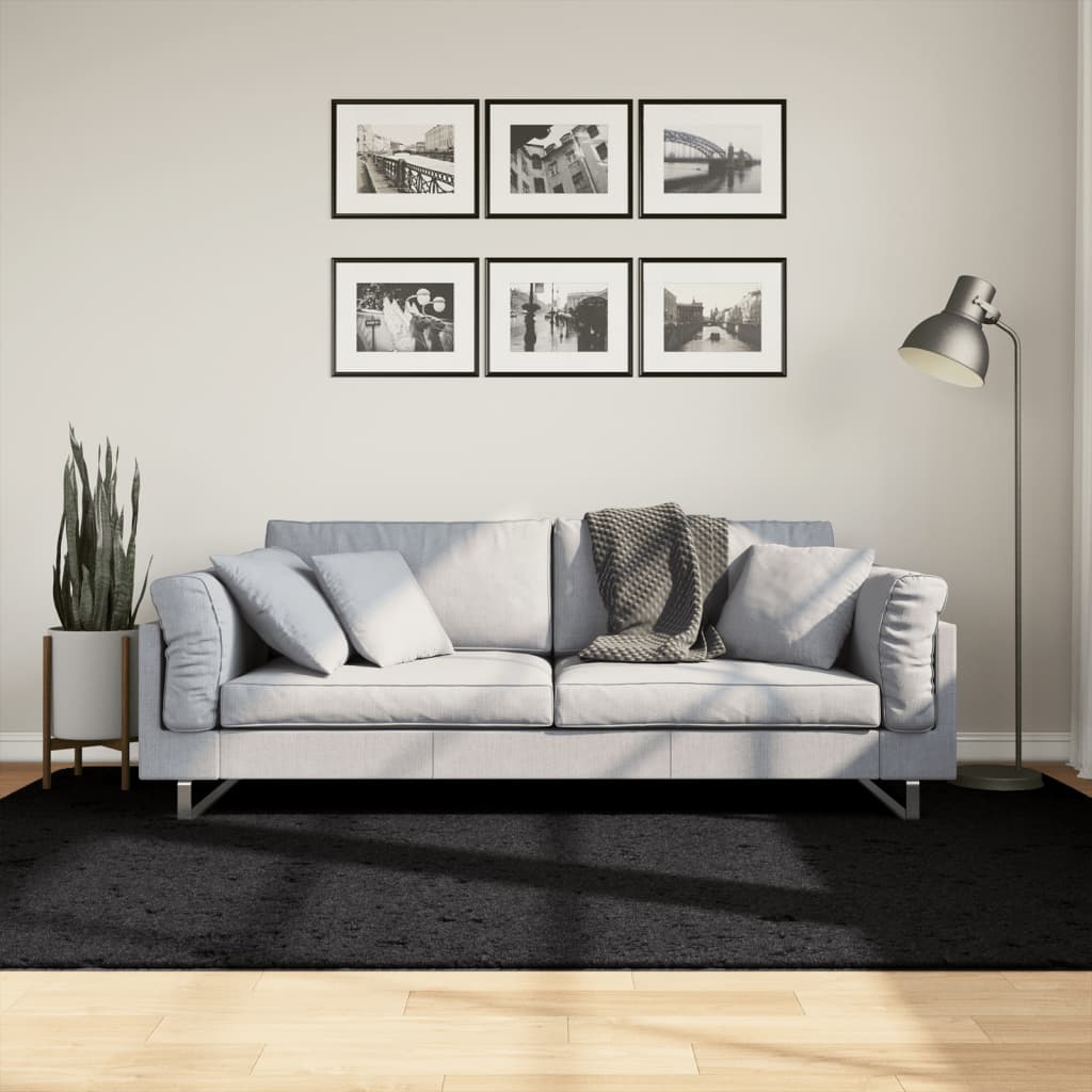 vidaXL gulvtæppe OVIEDO 160x230 cm kort luv sort