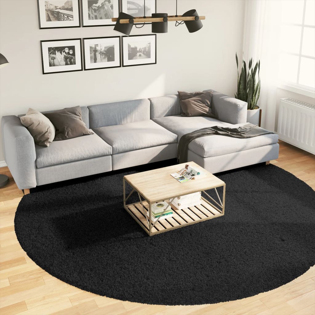 vidaXL Teppich OVIEDO Kurzflor Schwarz Ø 280 cm