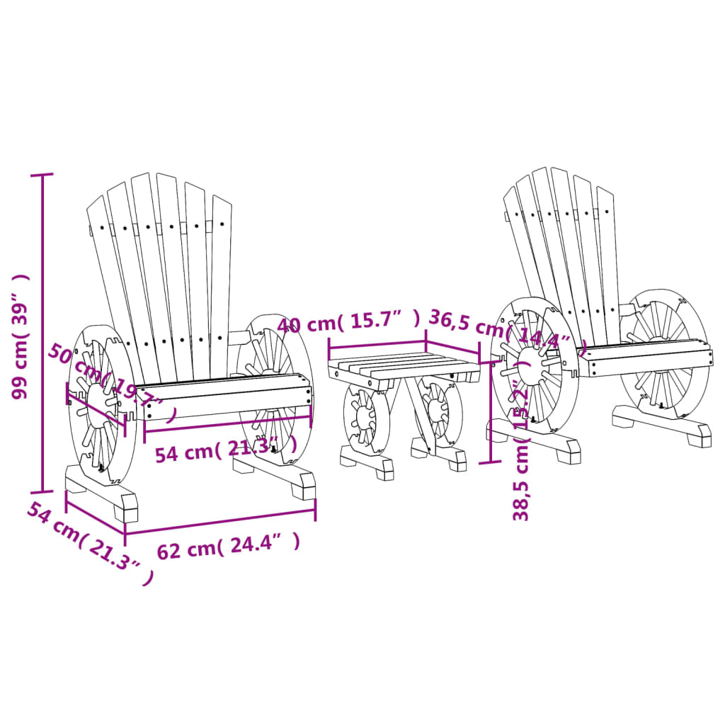 imagem de vidaXL 3 pcs conjunto lounge de jardim madeira de abeto maciça11