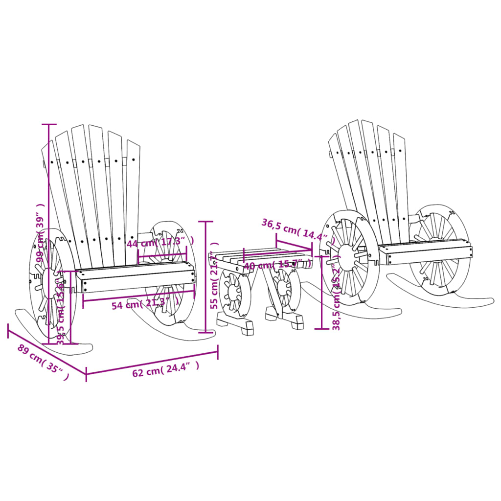 imagem de vidaXL 3 pcs conjunto lounge de jardim madeira de abeto maciça11